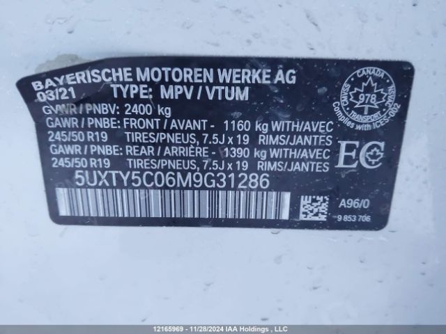 5UXTY5C06M9G31286 2021 BMW
