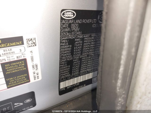 SALWS2RU8MA754987 2021 LAND ROVER