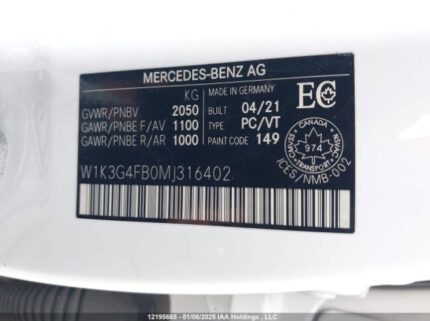W1K3G4FB0MJ316402 2021 MERCEDES-BENZ