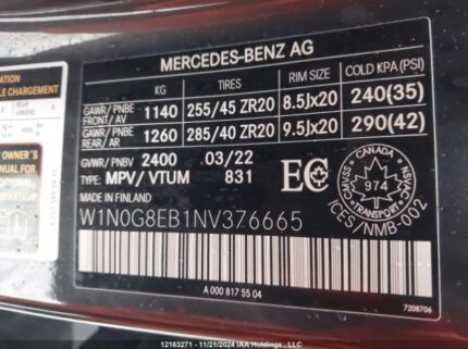 W1N0G8EB1NV376665 2022 MERCEDES-BENZ