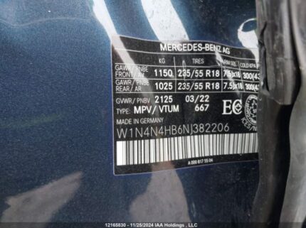 W1N4N4HB6NJ382206 2022 MERCEDES-BENZ