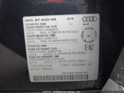 WA1ANAFY2K2101907 2019 AUDI