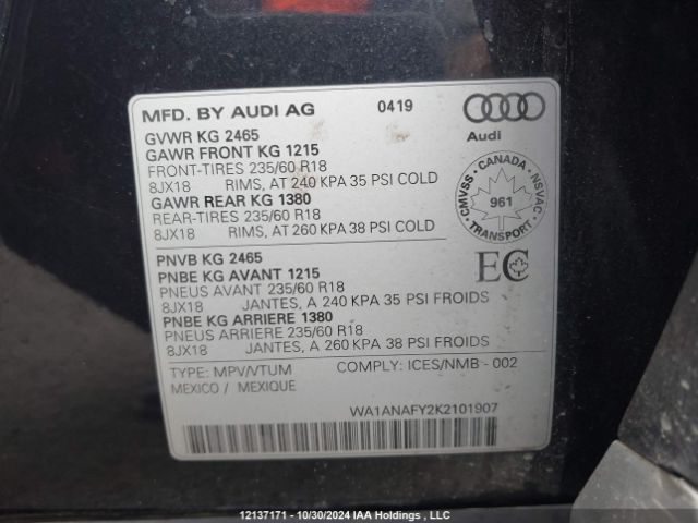 WA1ANAFY2K2101907 2019 AUDI