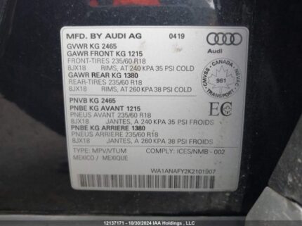 WA1ANAFY2K2101907 2019 AUDI
