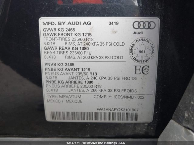 WA1ANAFY2K2101907 2019 AUDI