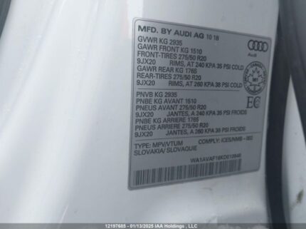 WA1AVAF16KD010648 2019 AUDI