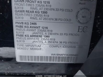 WA1BNAFY1K2056480 2019 AUDI