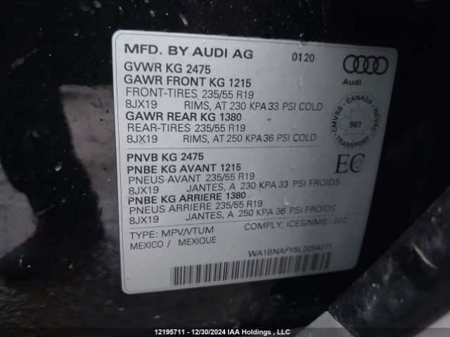 WA1BNAFY5L2054071 2020 AUDI