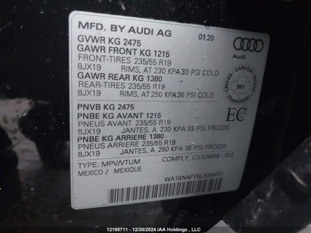 WA1BNAFY5L2054071 2020 AUDI