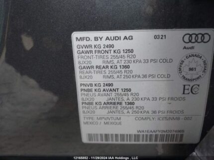 WA1EAAFY0M2074965 2021 AUDI