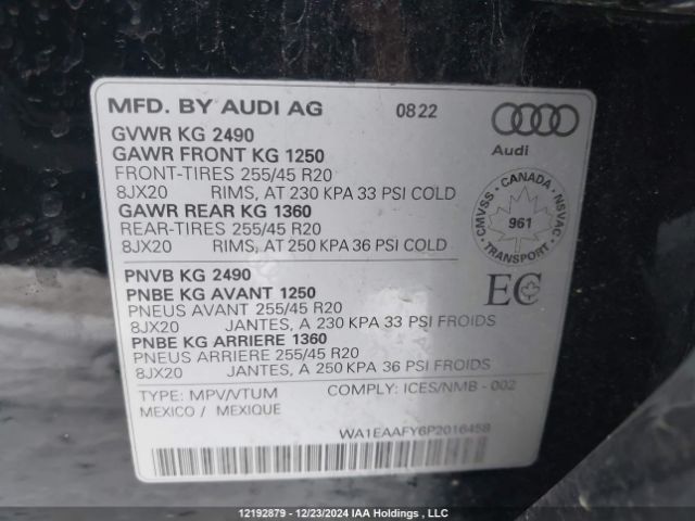 WA1EAAFY6P2016458 2023 AUDI