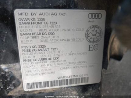 WA1EECF37M1132175 2021 AUDI