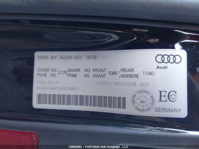 WAUANAF47KA049857 2019 AUDI