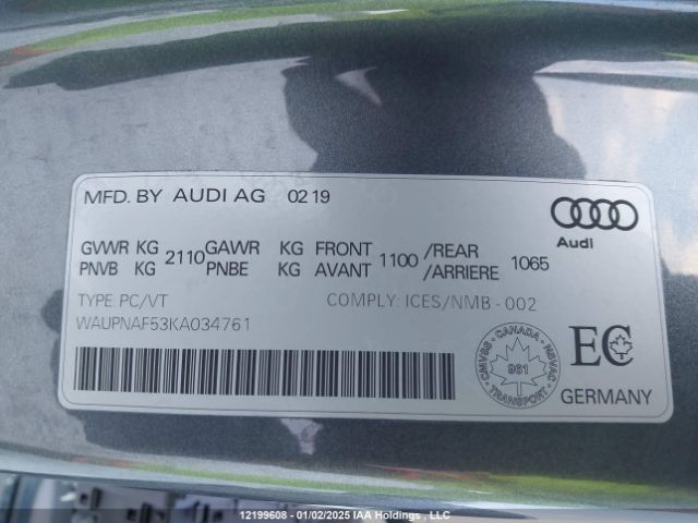 WAUPNAF53KA034761 2019 AUDI