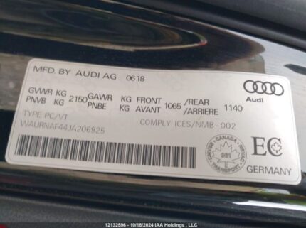 WAURNAF44JA206925 2018 AUDI