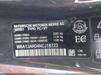 WBA13AR04NCJ18723 2022 BMW