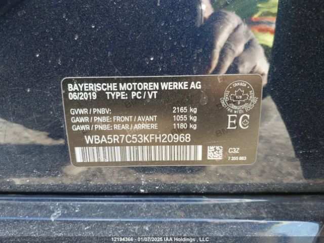WBA5R7C53KFH20968 2019 BMW