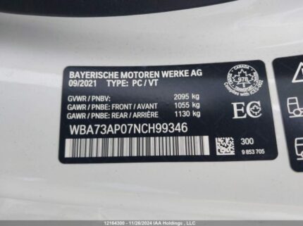 WBA73AP07NCH99346 2022 BMW