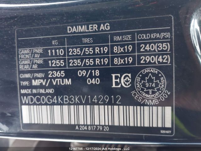 WDC0G4KB3KV142912 2019 MERCEDES-BENZ