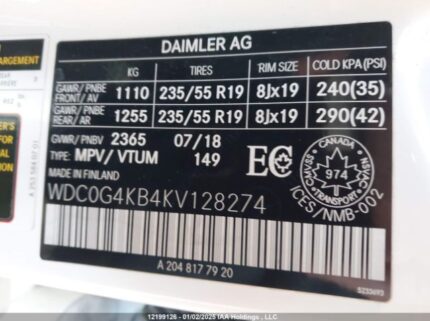 WDC0G4KB4KV128274 2019 MERCEDES-BENZ