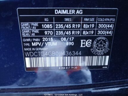 WDCTG4GB0JJ436344 2018 MERCEDES-BENZ