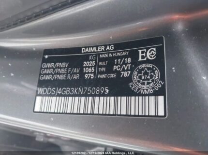 WDDSJ4GB3KN750895 2019 MERCEDES-BENZ