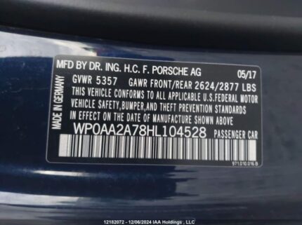 WP0AA2A78HL104528 2017 PORSCHE