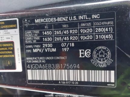 4JGDA6EB3JB175694 2018 MERCEDES-BENZ