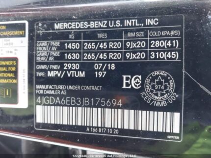 4JGDA6EB3JB175694 2018 MERCEDES-BENZ