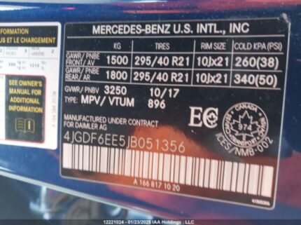 4JGDF6EE5JB051356 2018 MERCEDES-BENZ