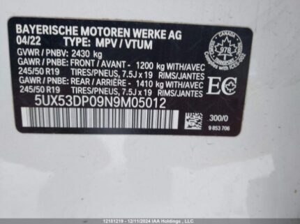 5UX53DP09N9M05012 2022 BMW