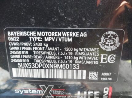 5UX53DP0XN9M60133 2022 BMW