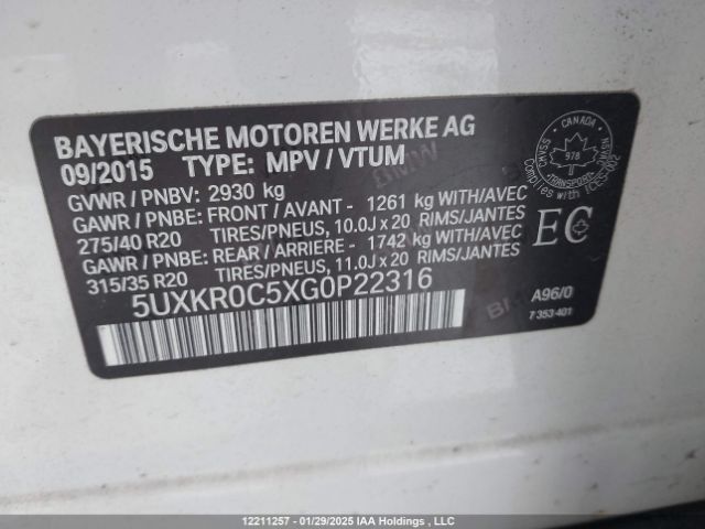 5UXKR0C5XG0P22316 2016 BMW