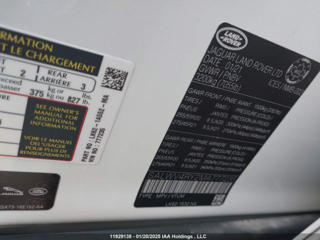 SALWV4RY2MA777235 2021 LAND ROVER
