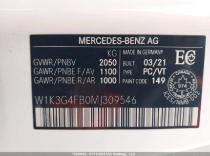 W1K3G4FB0MJ309546 2021 MERCEDES-BENZ