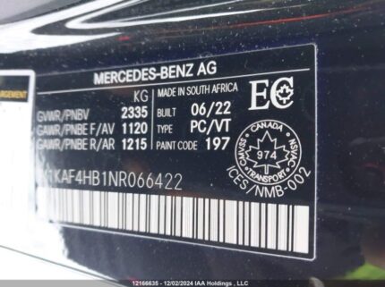 W1KAF4HB1NR066422 2022 MERCEDES-BENZ