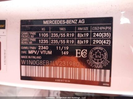 W1N0G8EB1LV231980 2020 MERCEDES-BENZ