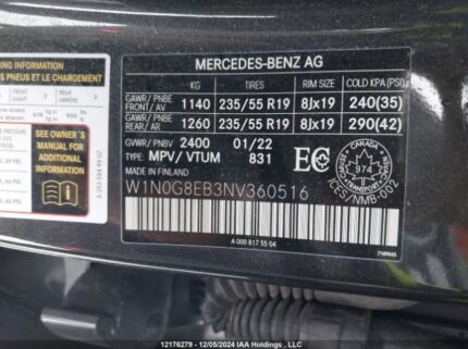 W1N0G8EB3NV360516 2022 MERCEDES-BENZ