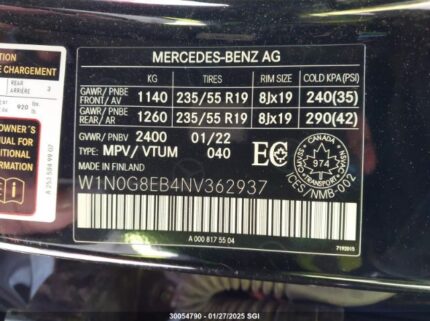 W1N0G8EB4NV362937 2022 MERCEDES-BENZ