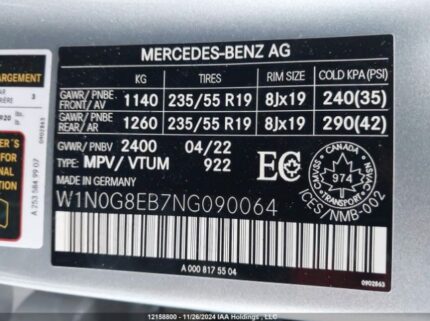 W1N0G8EB7NG090064 2022 MERCEDES-BENZ