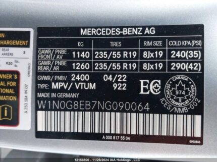 W1N0G8EB7NG090064 2022 MERCEDES-BENZ