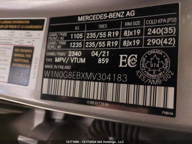 W1N0G8EBXMV304183 2021 MERCEDES-BENZ