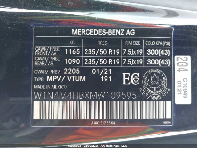 W1N4M4HBXMW109595 2021 MERCEDES-BENZ