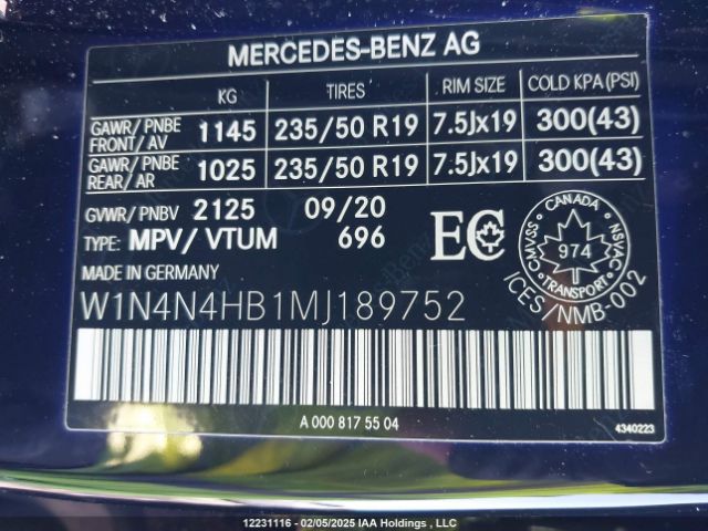 W1N4N4HB1MJ189752 2021 MERCEDES-BENZ