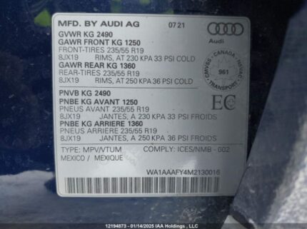 WA1AAAFY4M2130016 2021 AUDI
