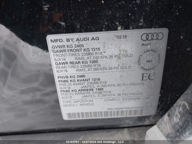 WA1ANAFYXK2072723 2019 AUDI