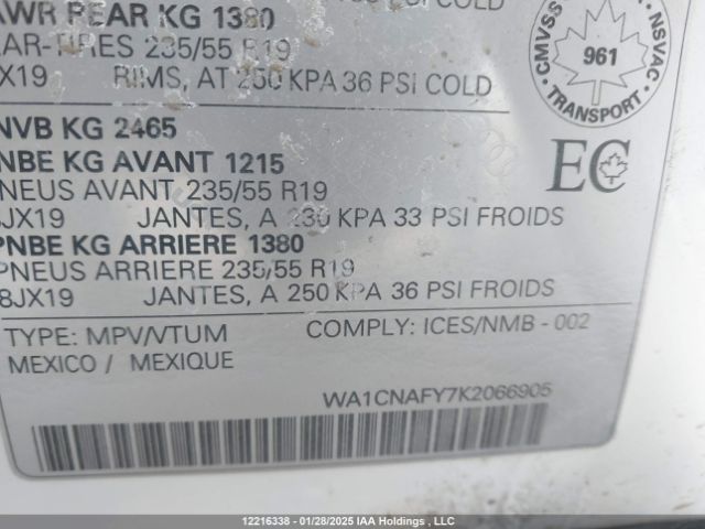 WA1CNAFY7K2066905 2019 AUDI