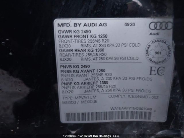 WA1EAAFY1M2007940 2021 AUDI