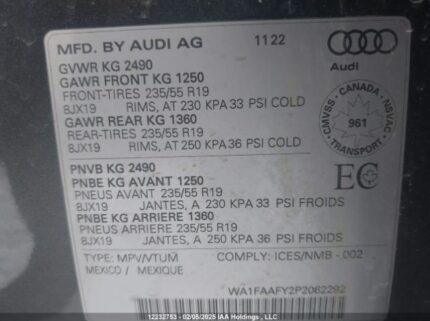 WA1FAAFY2P2062292 2023 AUDI