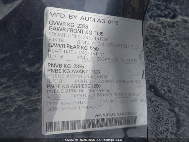 WA1UFAFL1GA015399 2016 AUDI